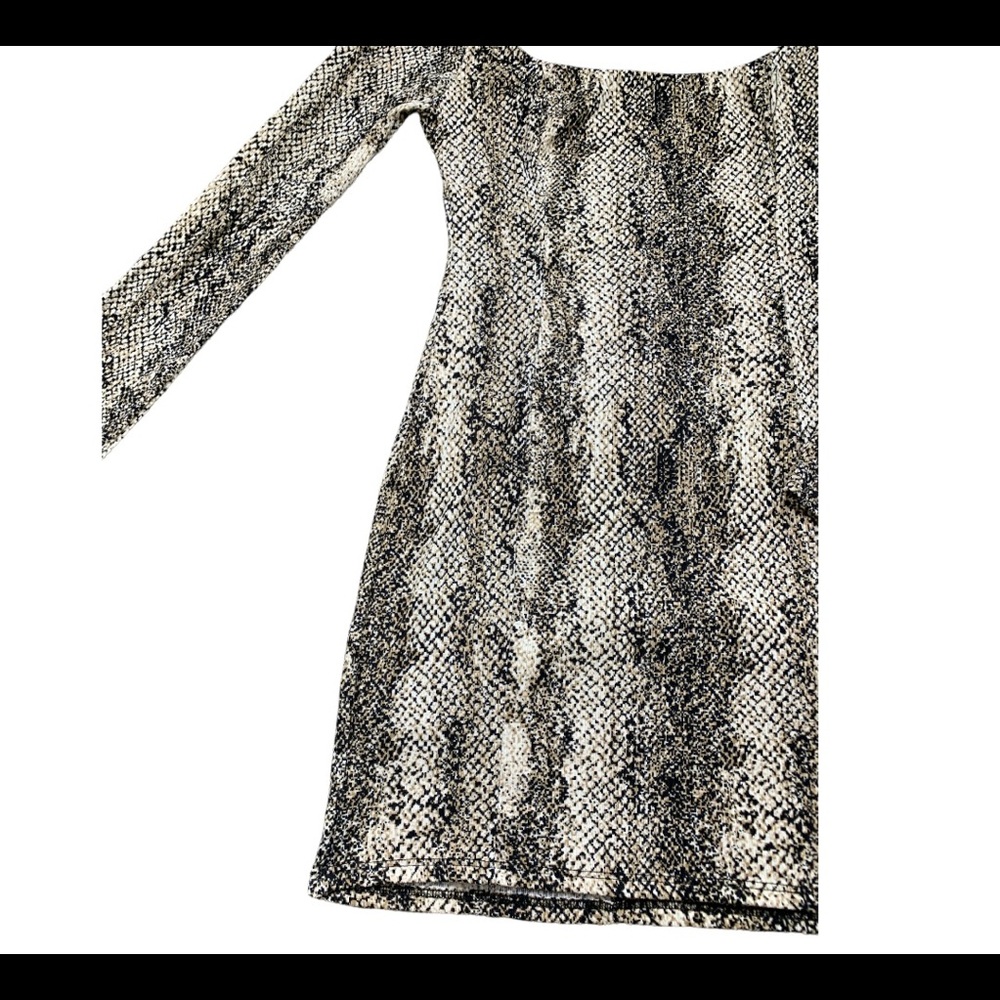 LUSH Snake/Animal Skin Print Dress With Long Sleeves Brown/Black Size Large - Picture 3 of 9